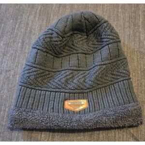Golovejoy Beanie Hat Mens OSFM Gray Cable Knit Sherpa Lined Winter Skull Cap